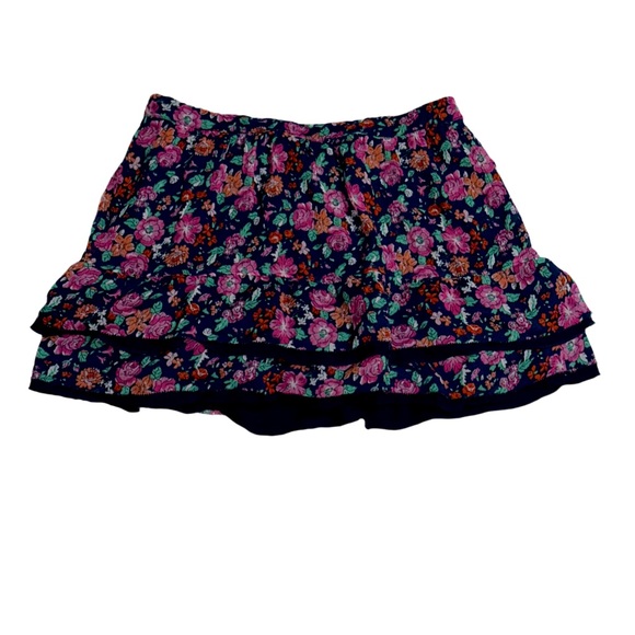 Abercrombie & Fitch Vintage XS Navy Floral Tiered Mini Skirt - Picture 2 of 3